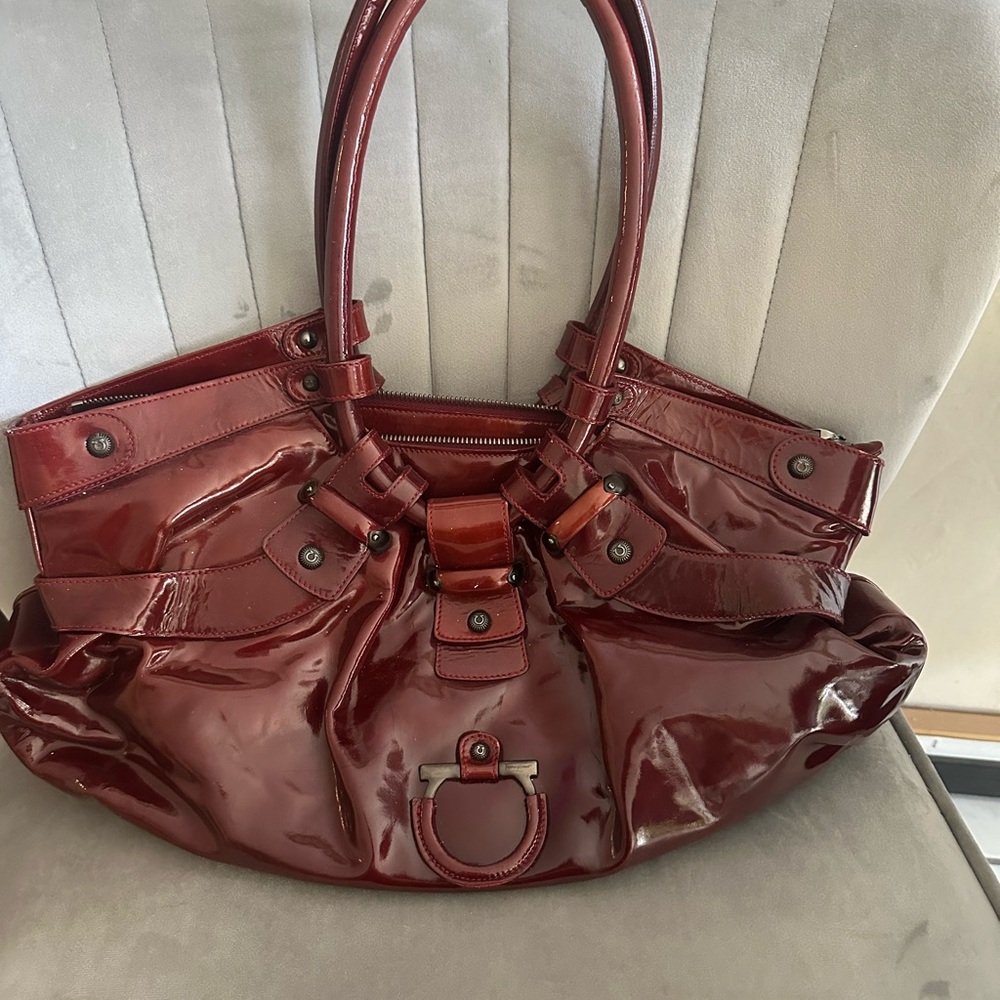 Salvatore Ferragamo Red Leather Shoulder Bag with Slouchy Design